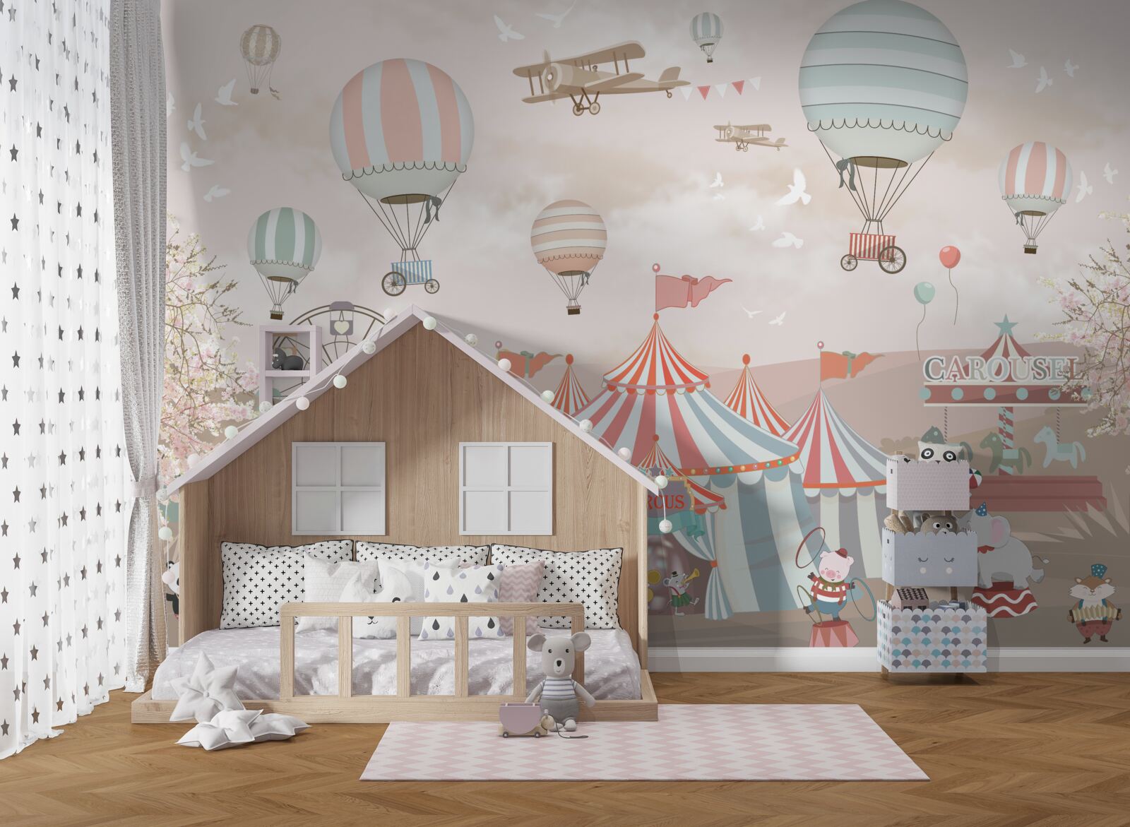 Фотошпалери цирк і кулі, що ширяють у небі