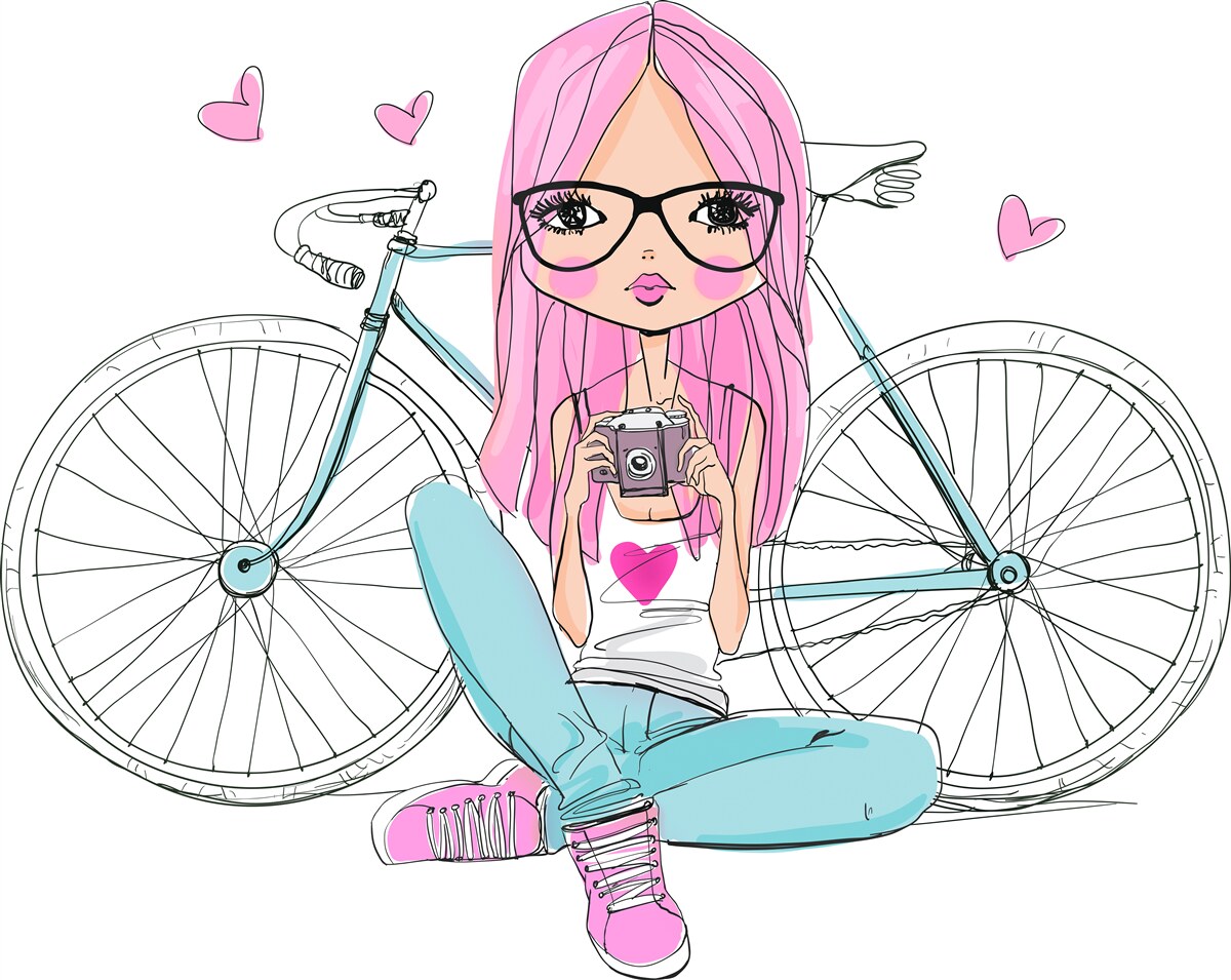 Фотошпалери модна дівчина на велосипеді