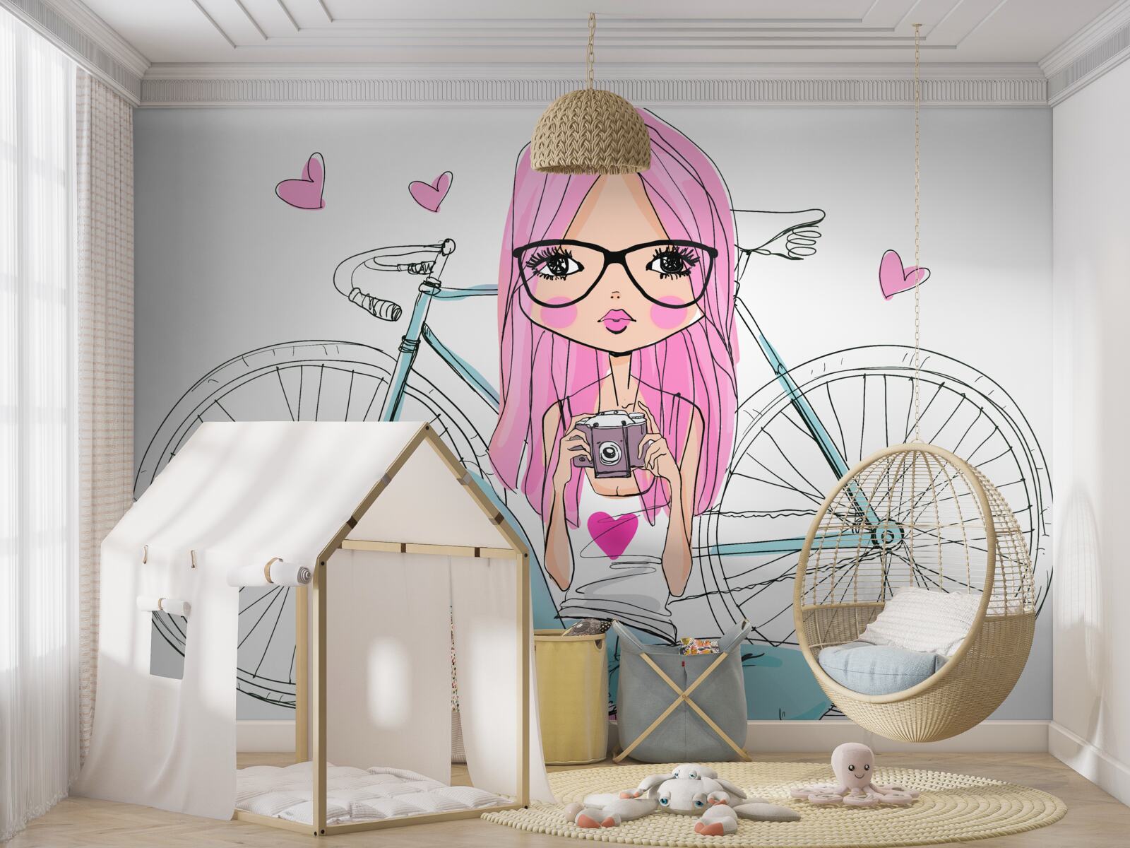 Фотошпалери модна дівчина на велосипеді