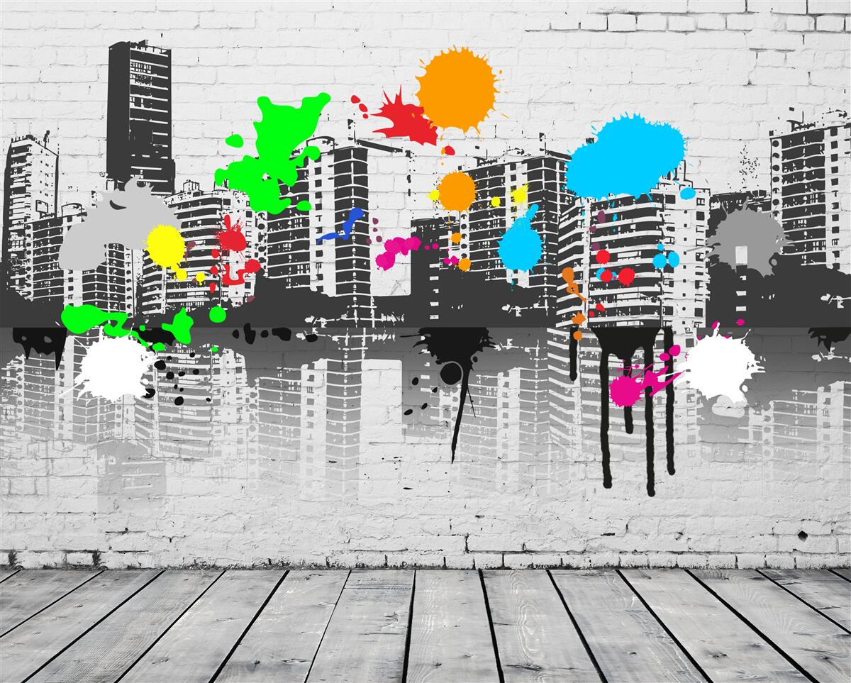 Фотошпалери графіті із зображенням міста в чорно-білих тонах