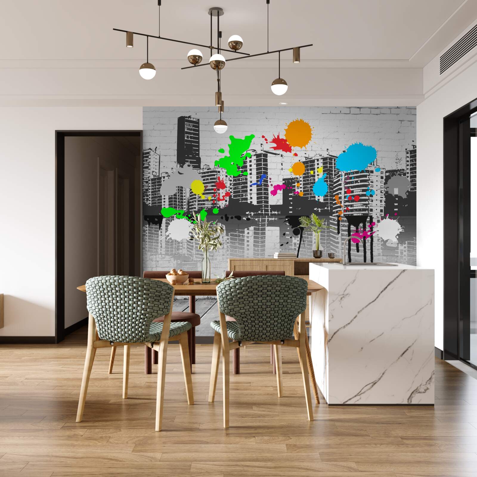 Фотошпалери графіті із зображенням міста в чорно-білих тонах