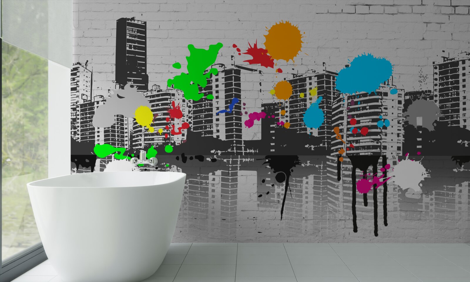 Фотошпалери графіті із зображенням міста в чорно-білих тонах