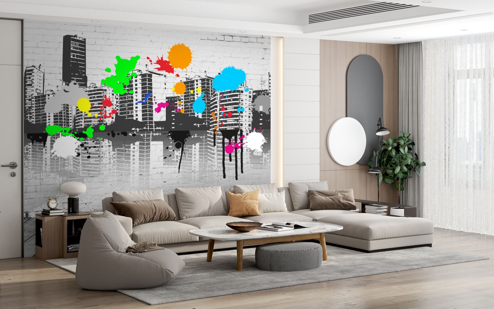 Фотошпалери графіті із зображенням міста в чорно-білих тонах