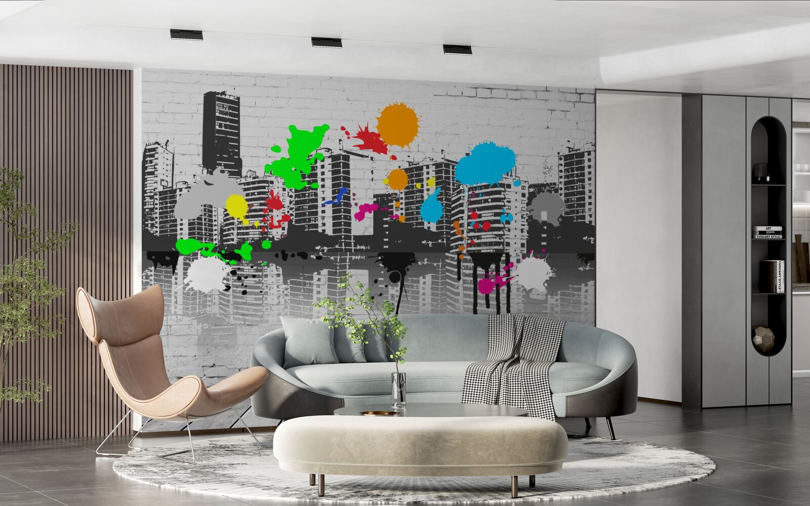 Фотошпалери графіті із зображенням міста в чорно-білих тонах