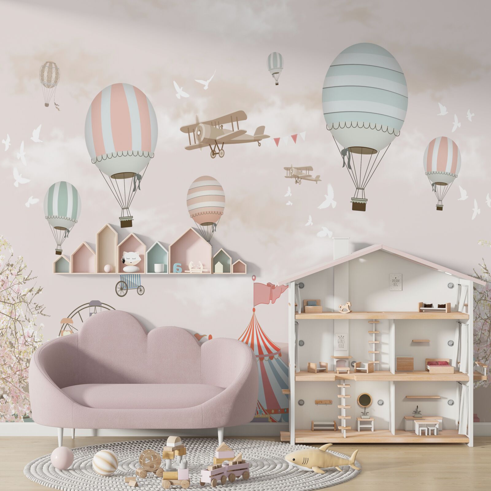 Фотошпалери цирк під хмарою повітряних кульок