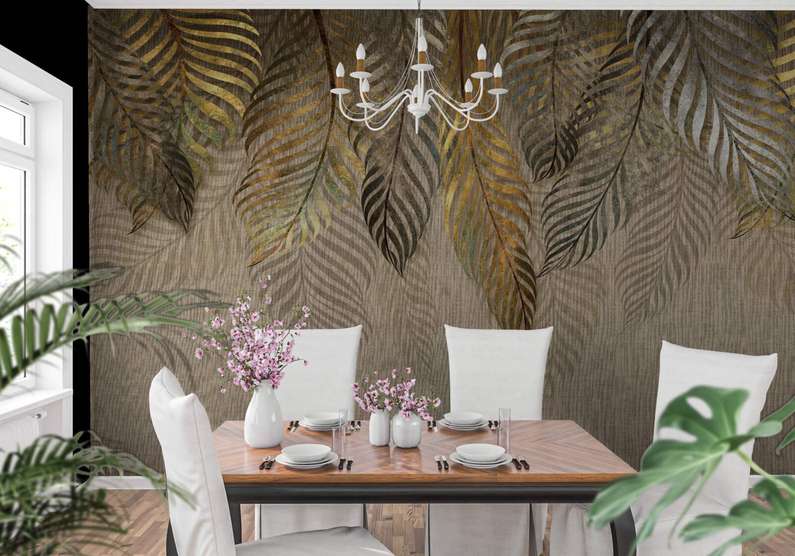 Фотошпалери гілки бананової пальми, вкриті золотом