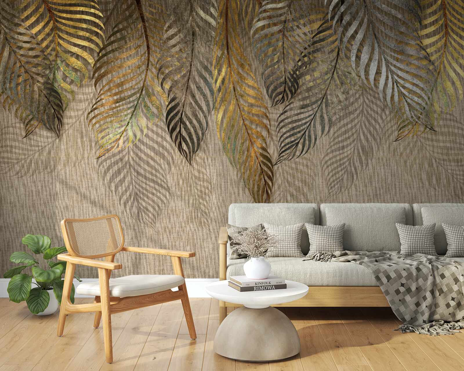 Фотошпалери гілки бананової пальми, вкриті золотом