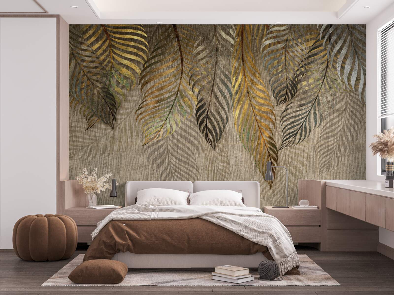 Фотошпалери гілки бананової пальми, вкриті золотом