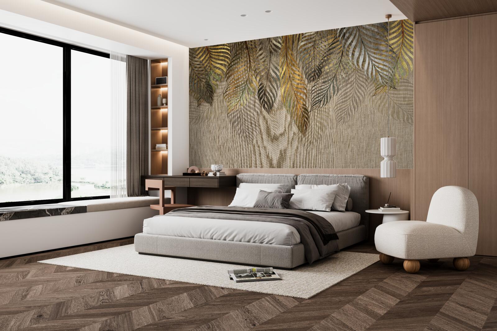 Фотошпалери гілки бананової пальми, вкриті золотом