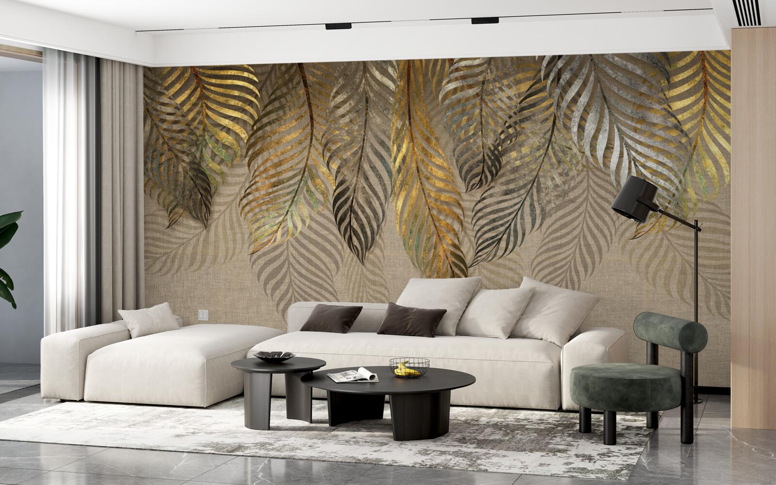 Фотошпалери гілки бананової пальми, вкриті золотом