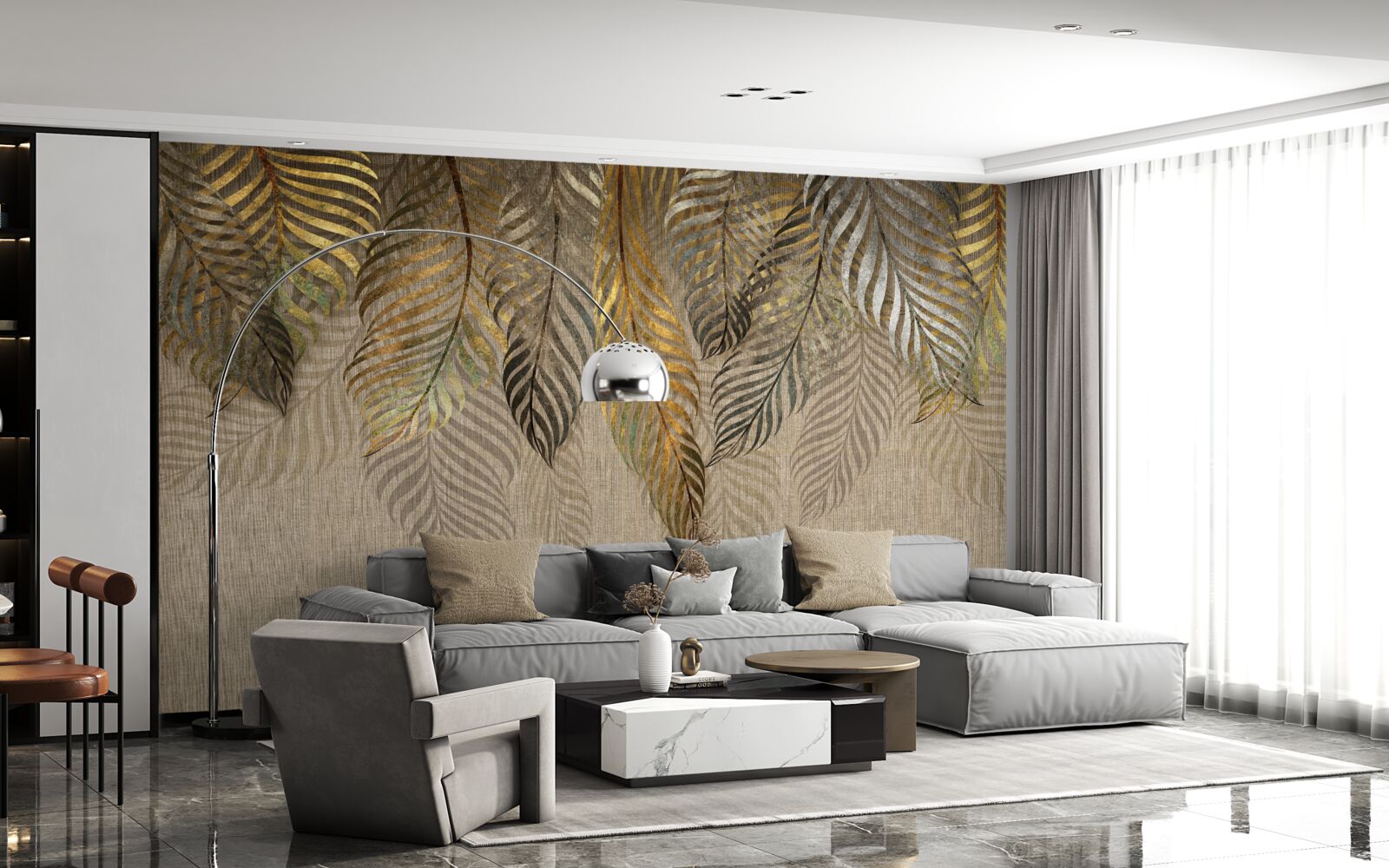 Фотошпалери гілки бананової пальми, вкриті золотом