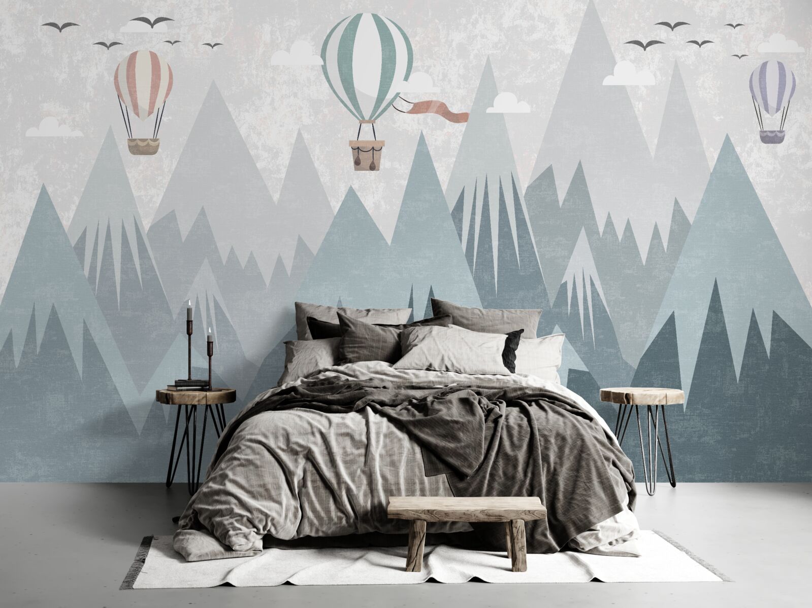 Фотошпалери гори залишають за собою повітряні кулі, що летять