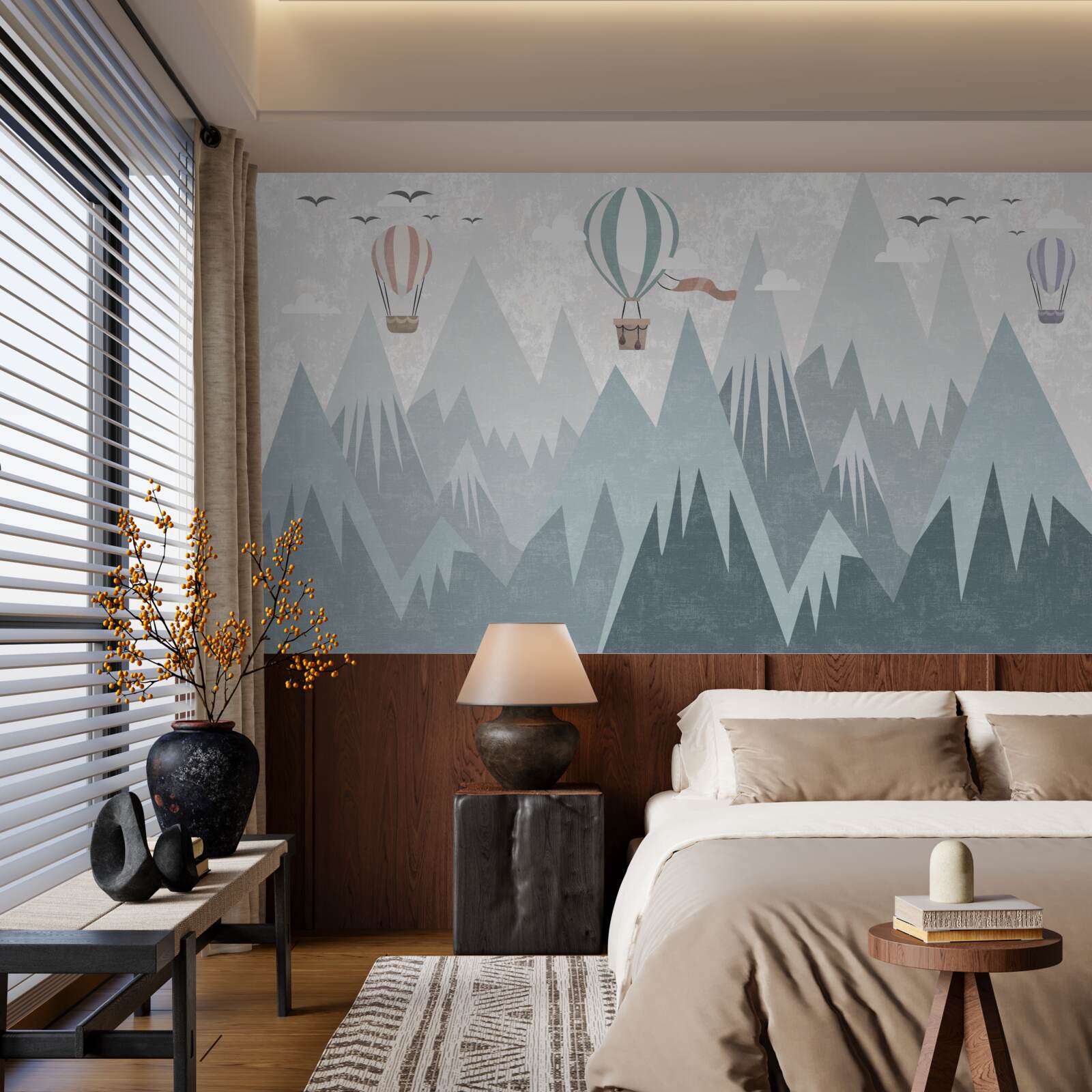 Фотошпалери гори залишають за собою повітряні кулі, що летять