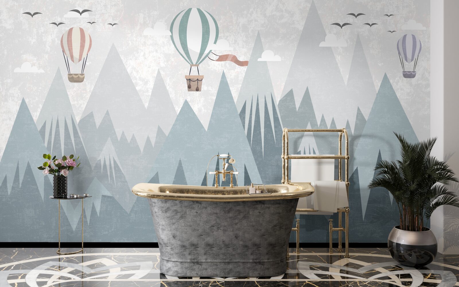 Фотошпалери гори залишають за собою повітряні кулі, що летять