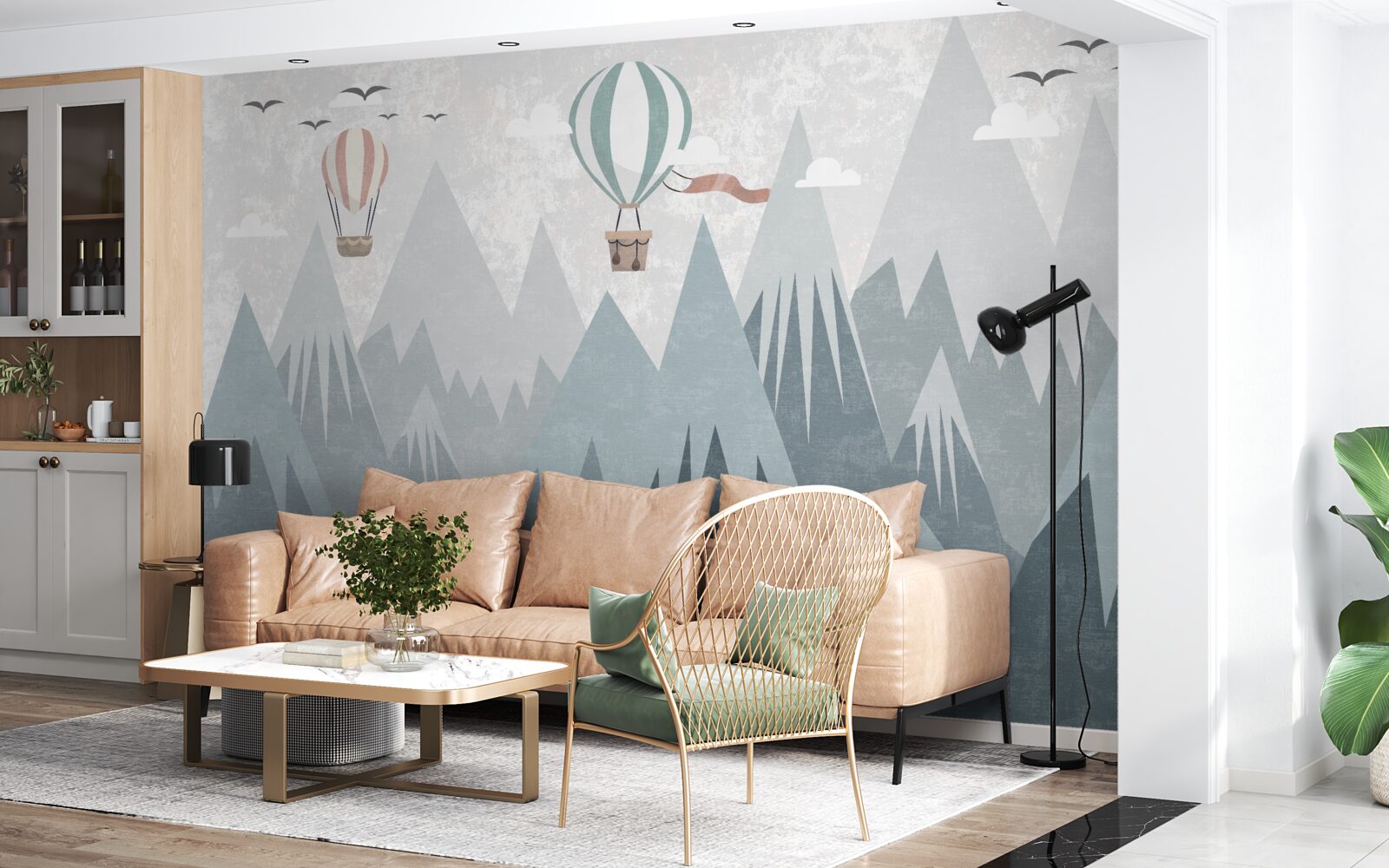 Фотошпалери гори залишають за собою повітряні кулі, що летять