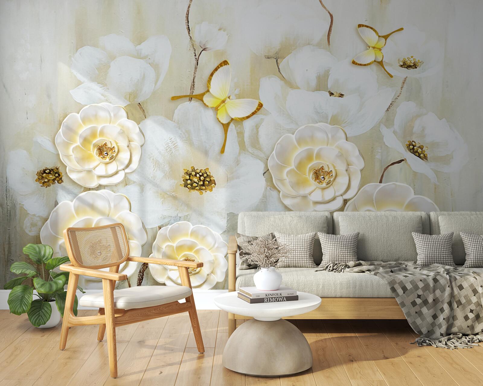 Фотошпалери незвичайні метелики та яскраві квіти