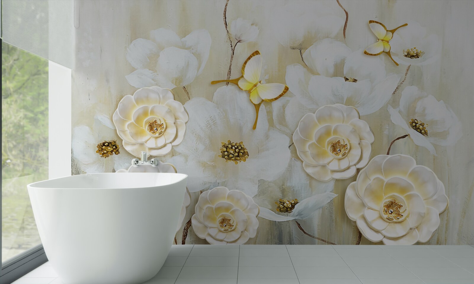 Фотошпалери незвичайні метелики та яскраві квіти