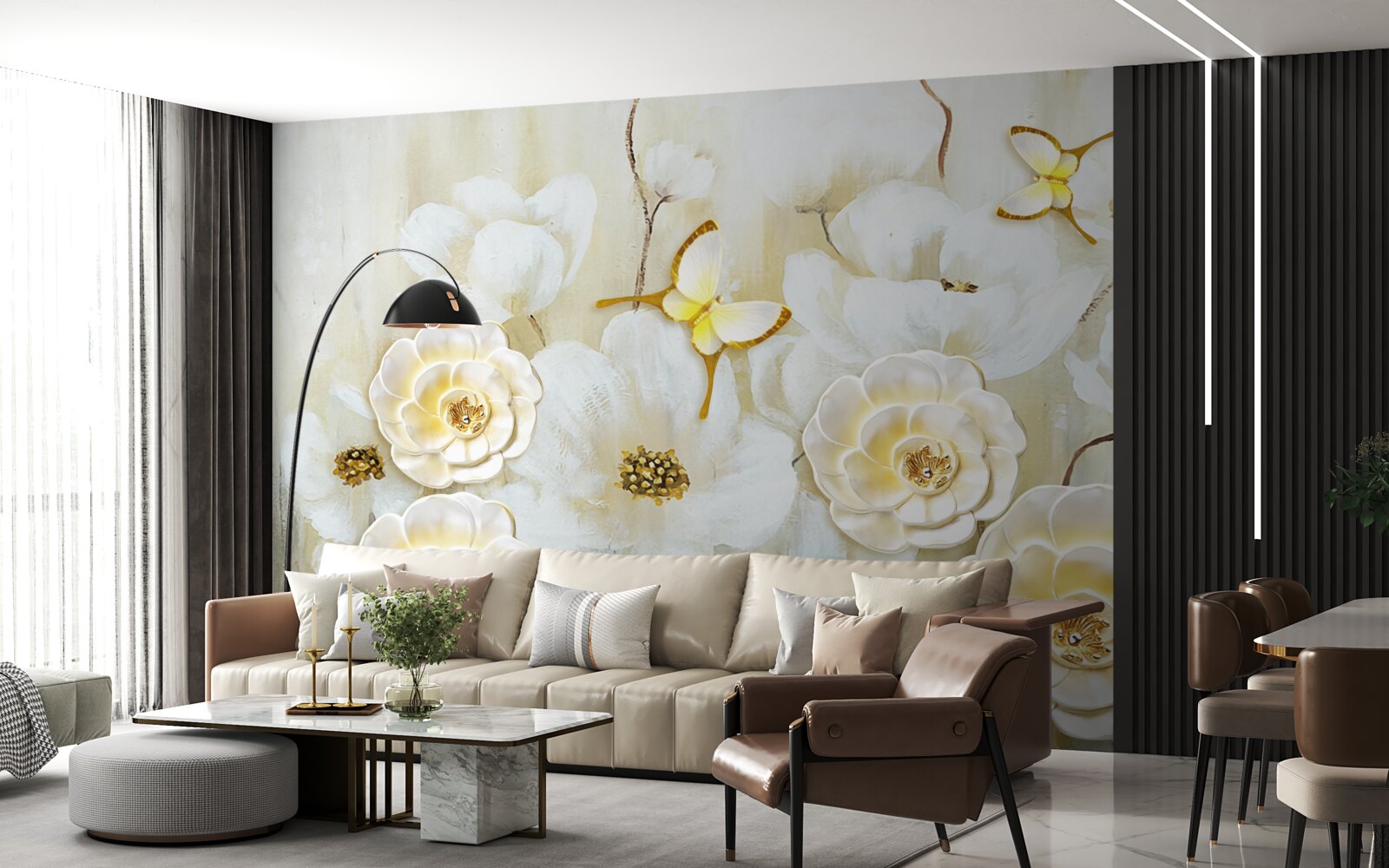 Фотошпалери незвичайні метелики та яскраві квіти