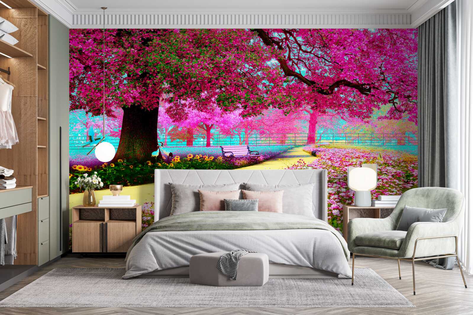 Фотошпалери стара сакура, квітуча в рожевих відтінках