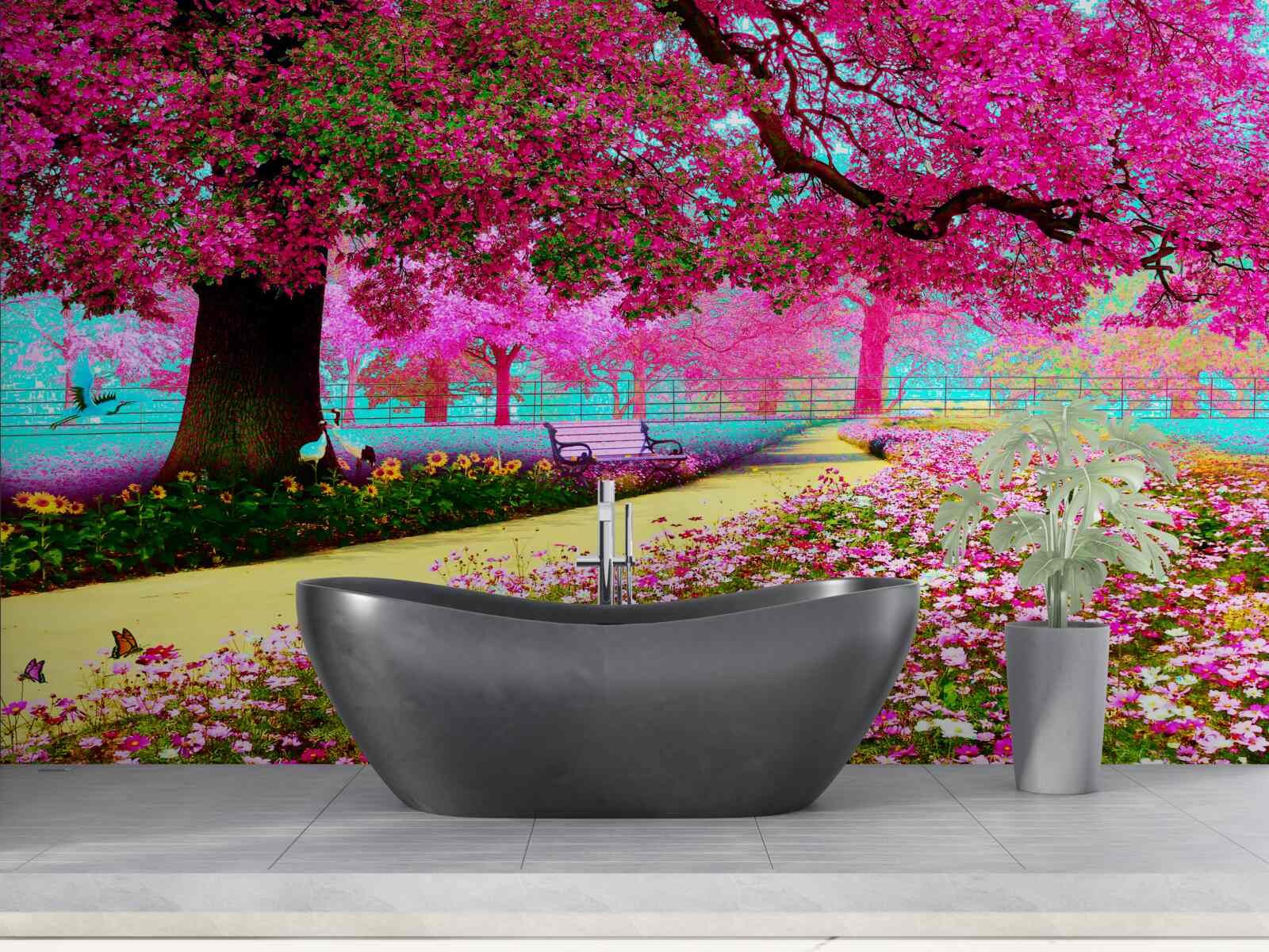 Фотошпалери стара сакура, квітуча в рожевих відтінках