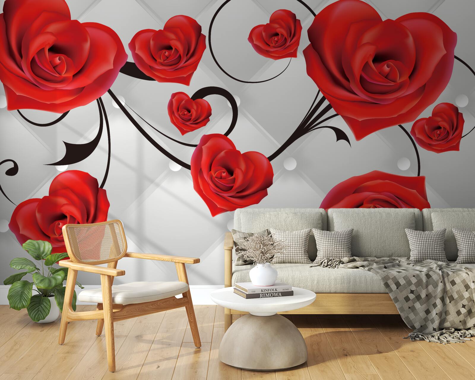 Фотошпалери червоні троянди у формі серця