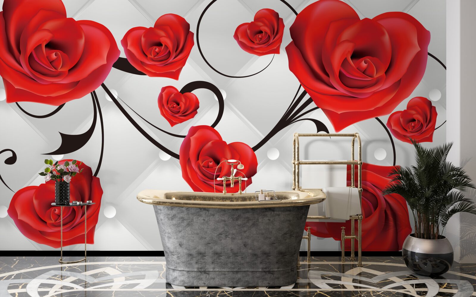 Фотошпалери червоні троянди у формі серця