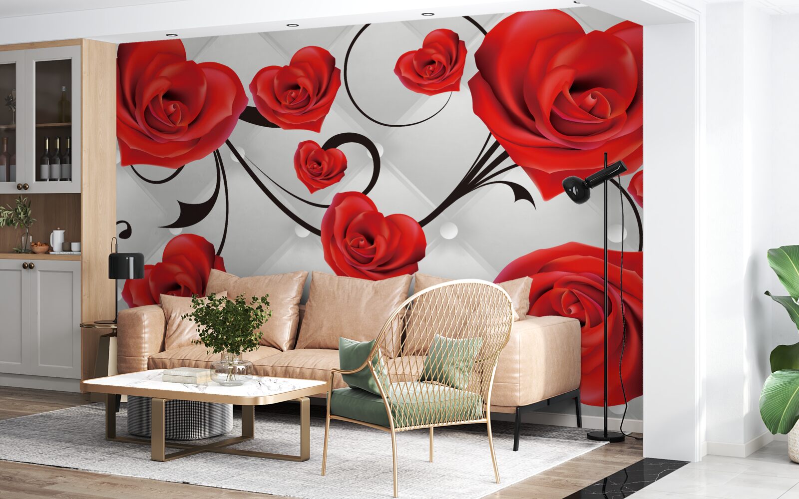 Фотошпалери червоні троянди у формі серця
