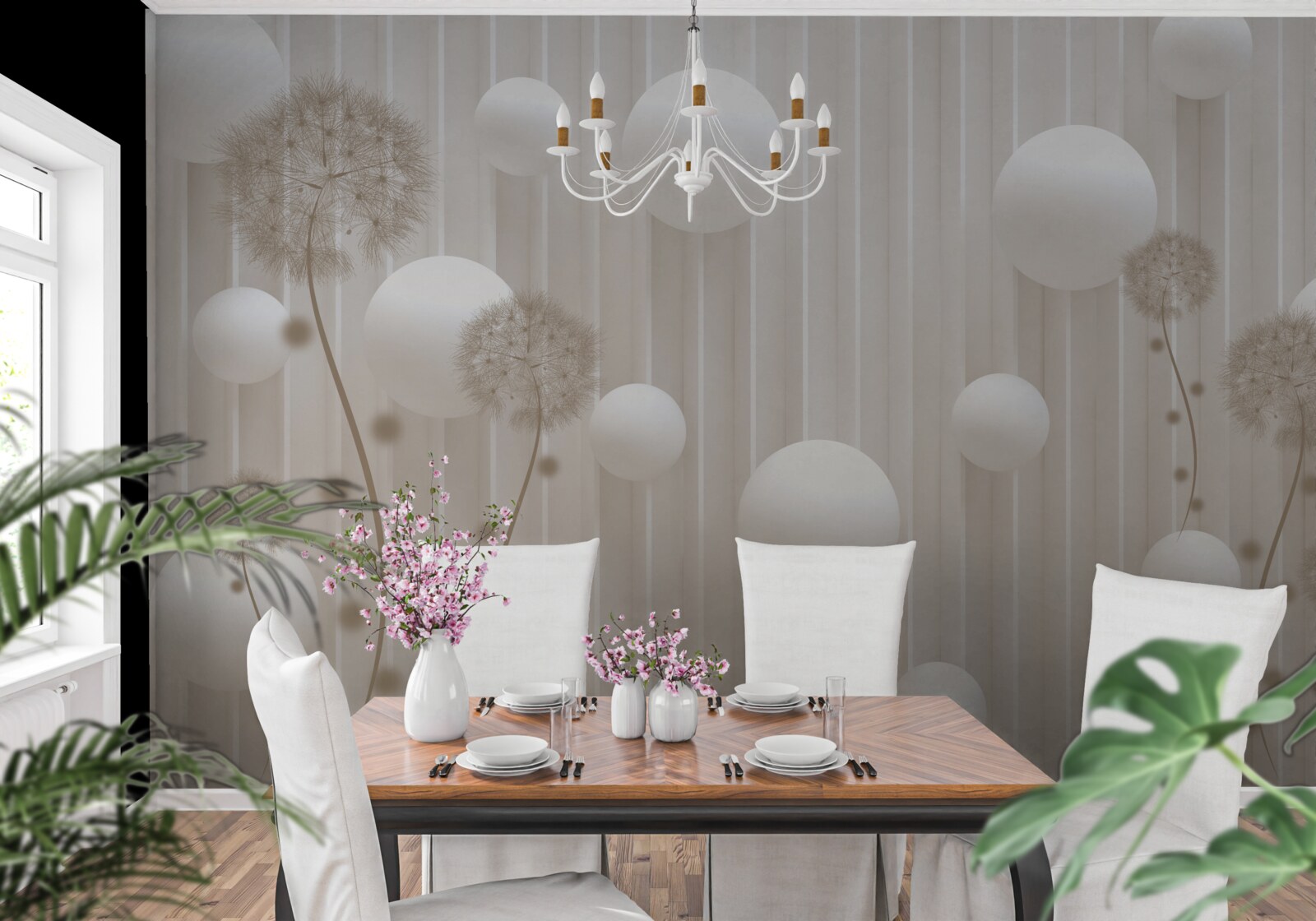 Фотошпалери намистини та молочко світло-рожевого кольору