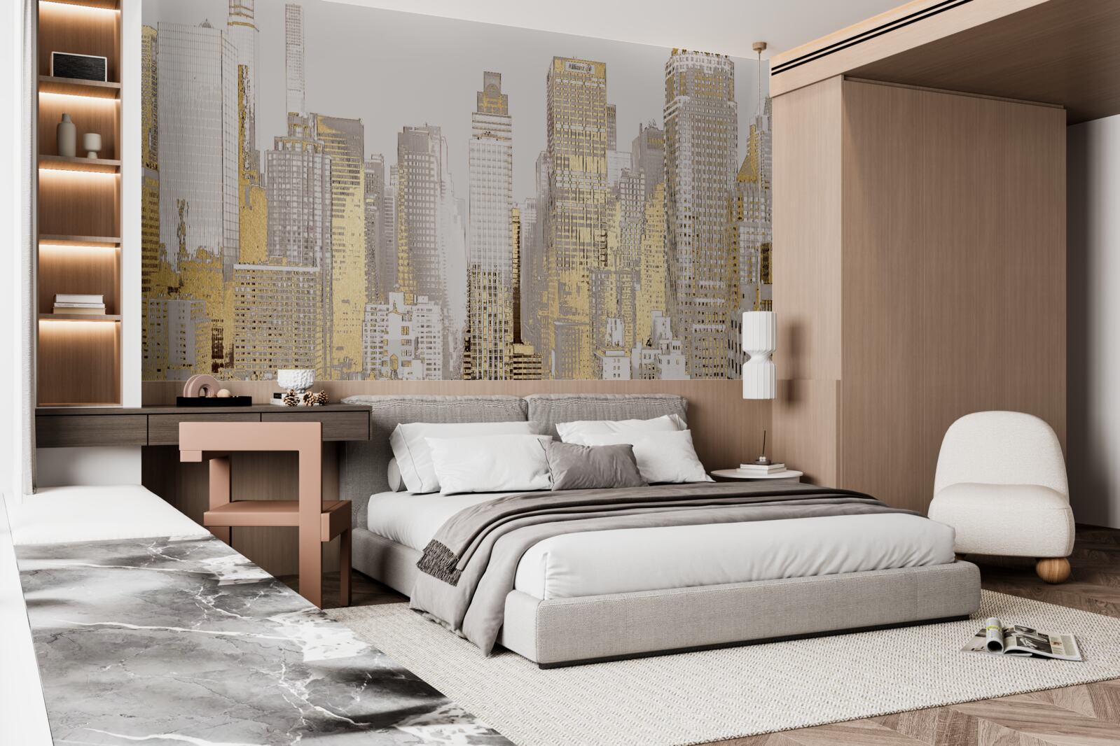 Фотошпалери панорама золотого хмарочоса