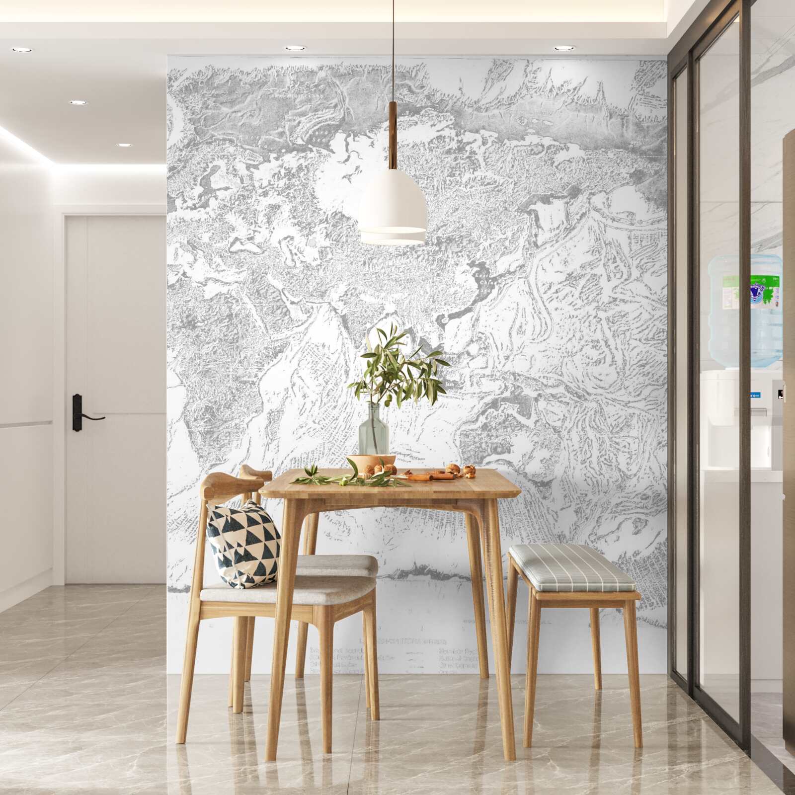 Фотошпалери захід сонця над гірською абстракцією та лісом