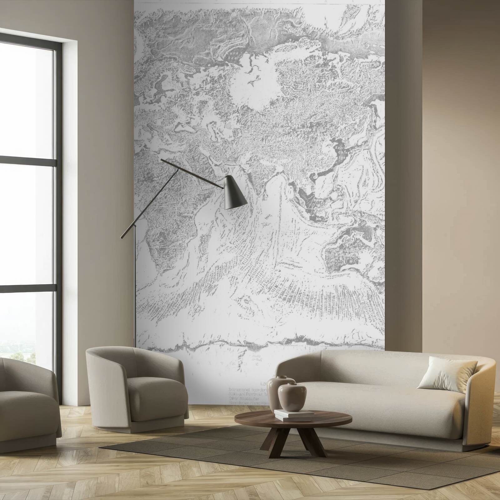 Фотошпалери захід сонця над гірською абстракцією та лісом