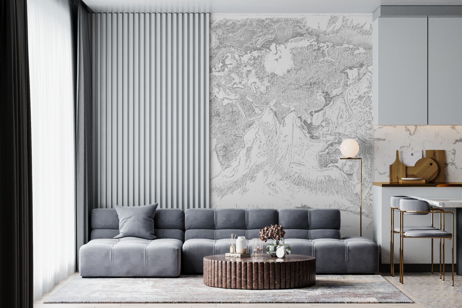 Фотошпалери захід сонця над гірською абстракцією та лісом