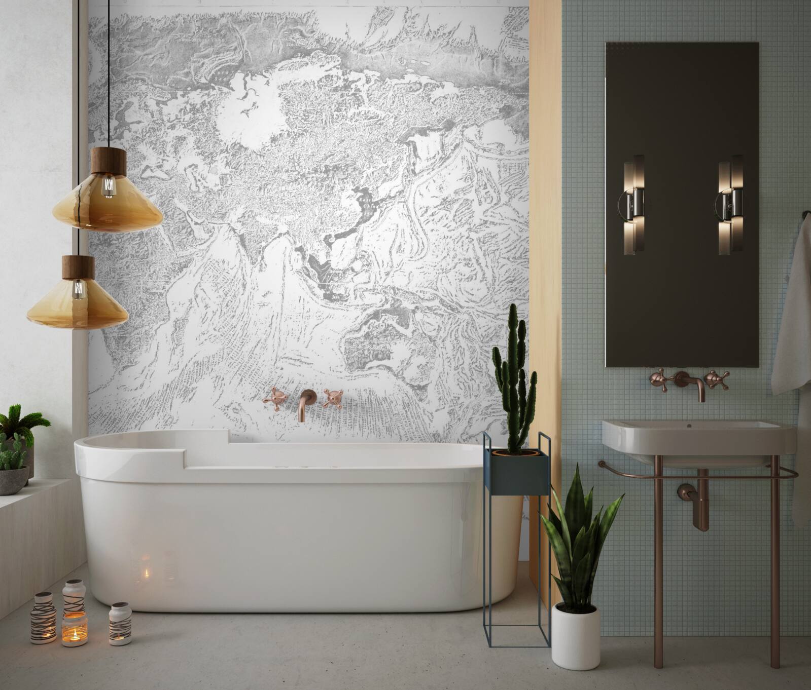 Фотошпалери захід сонця над гірською абстракцією та лісом