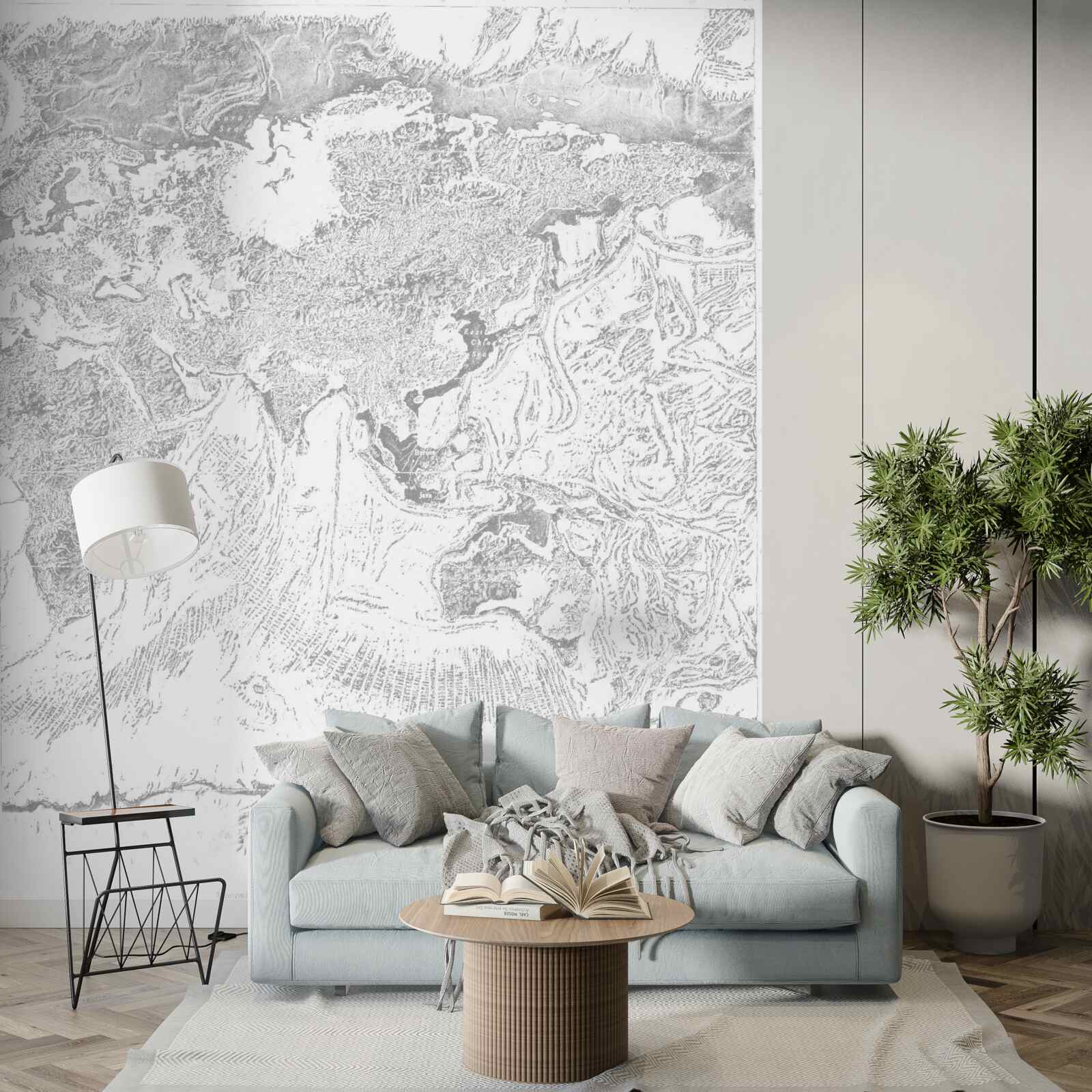 Фотошпалери захід сонця над гірською абстракцією та лісом