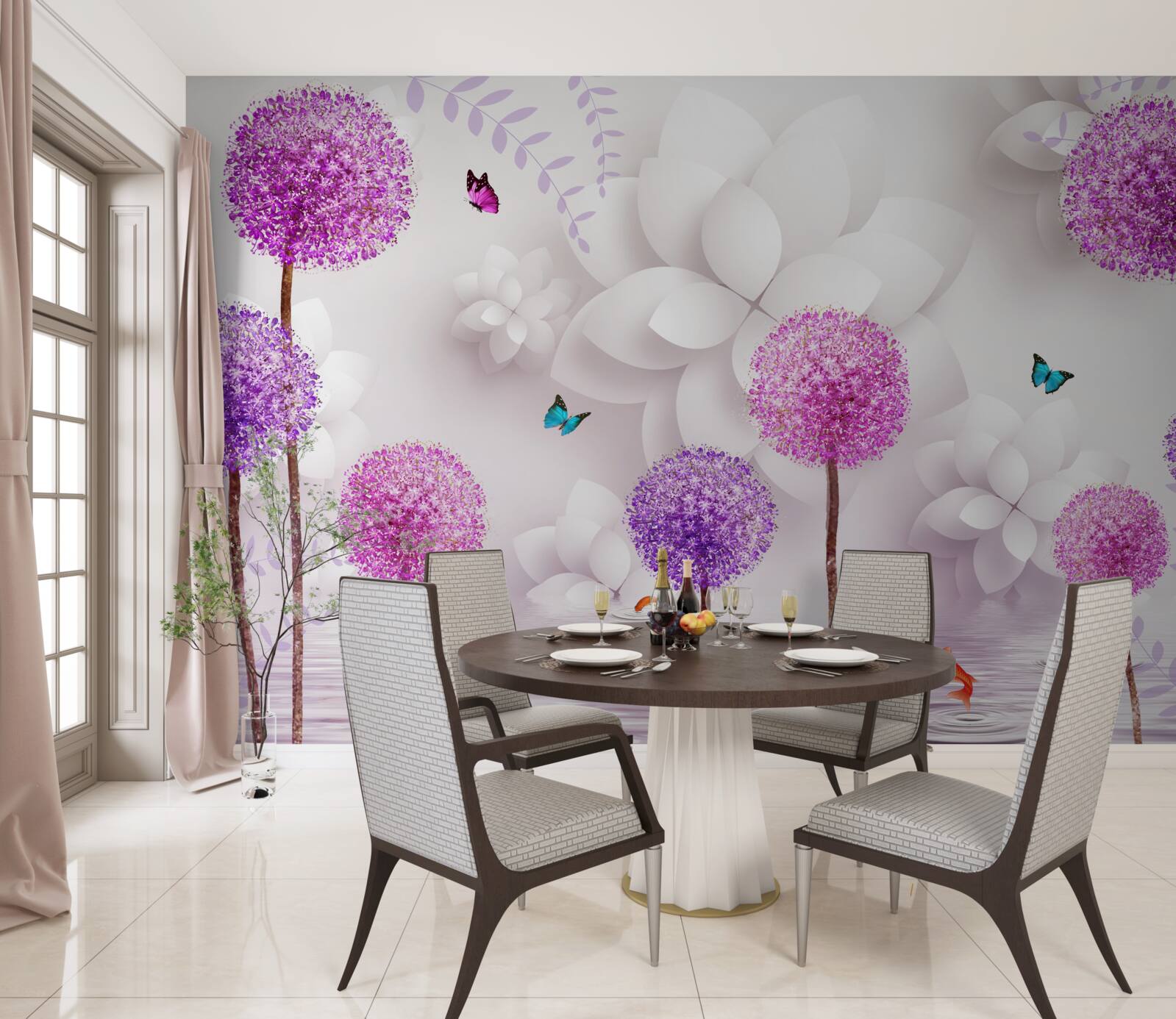 Фотошпалери фіолетові косулі, що плавають на поверхні води