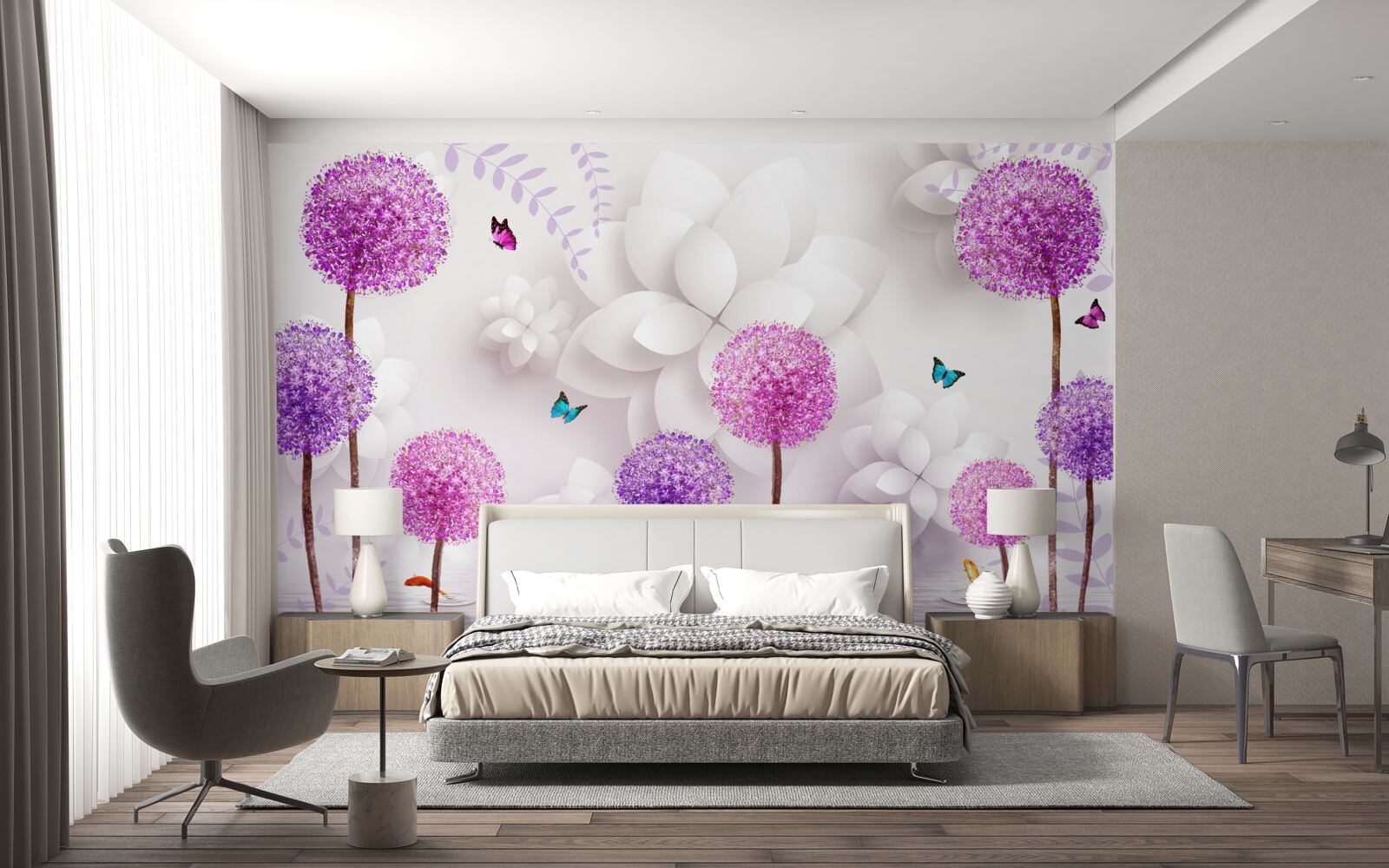 Фотошпалери фіолетові косулі, що плавають на поверхні води