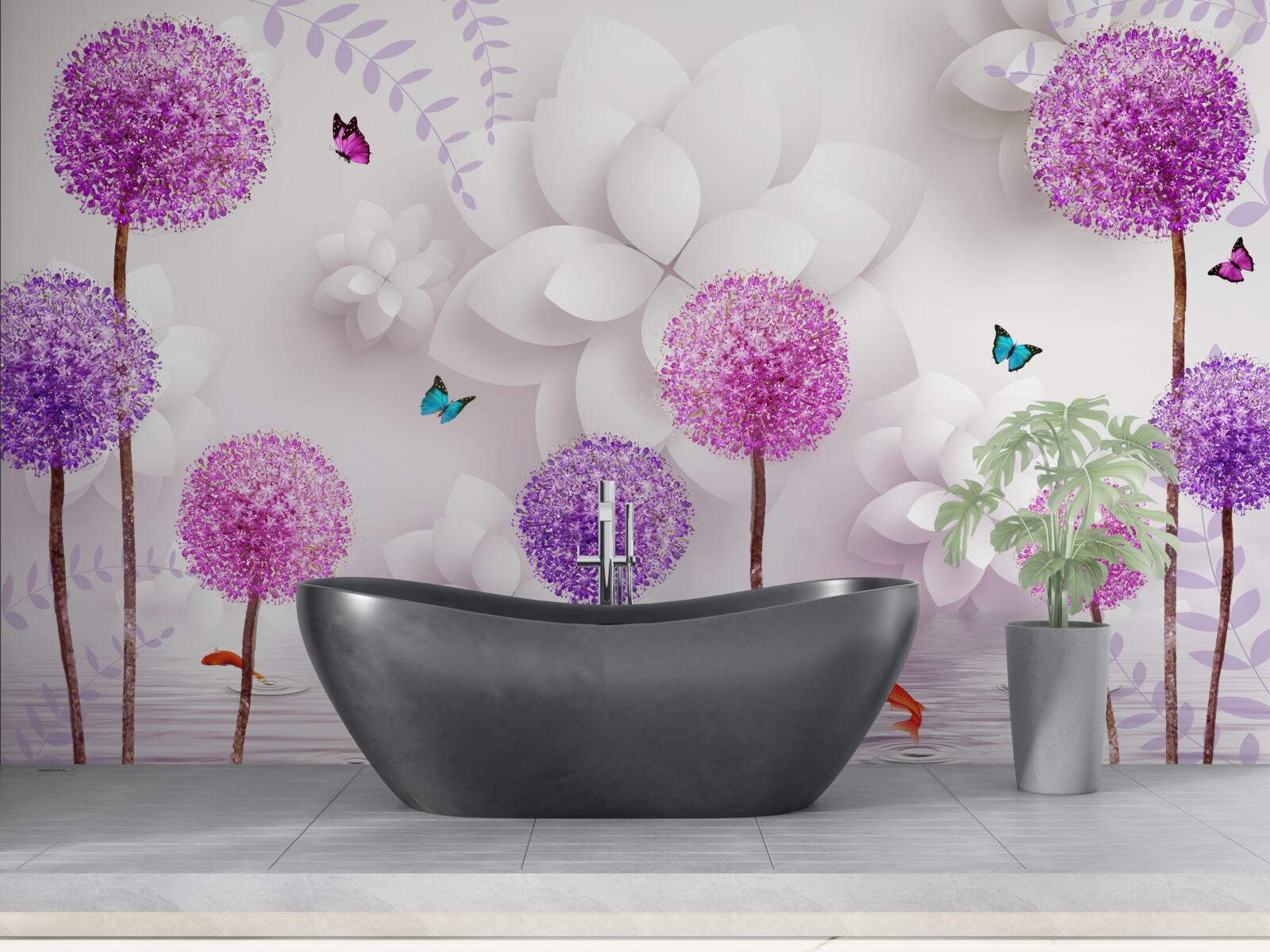 Фотошпалери фіолетові косулі, що плавають на поверхні води