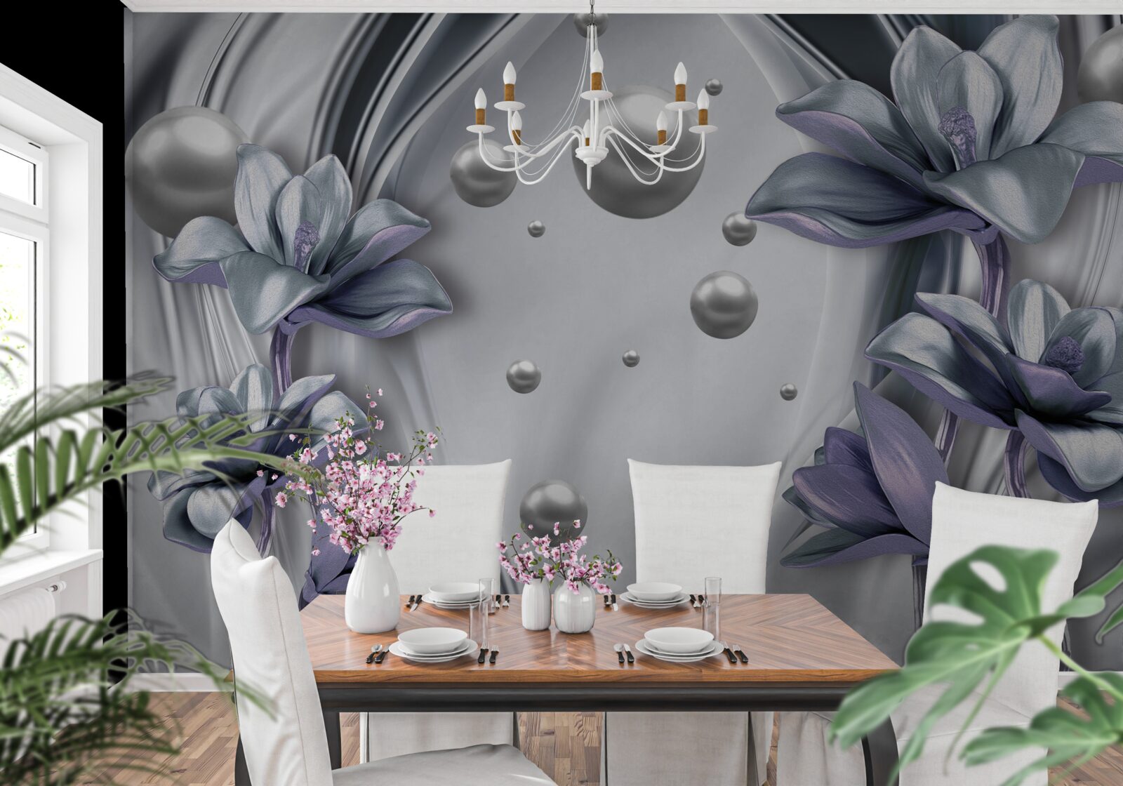 Фотошпалери відображення перлин і квітів у воді