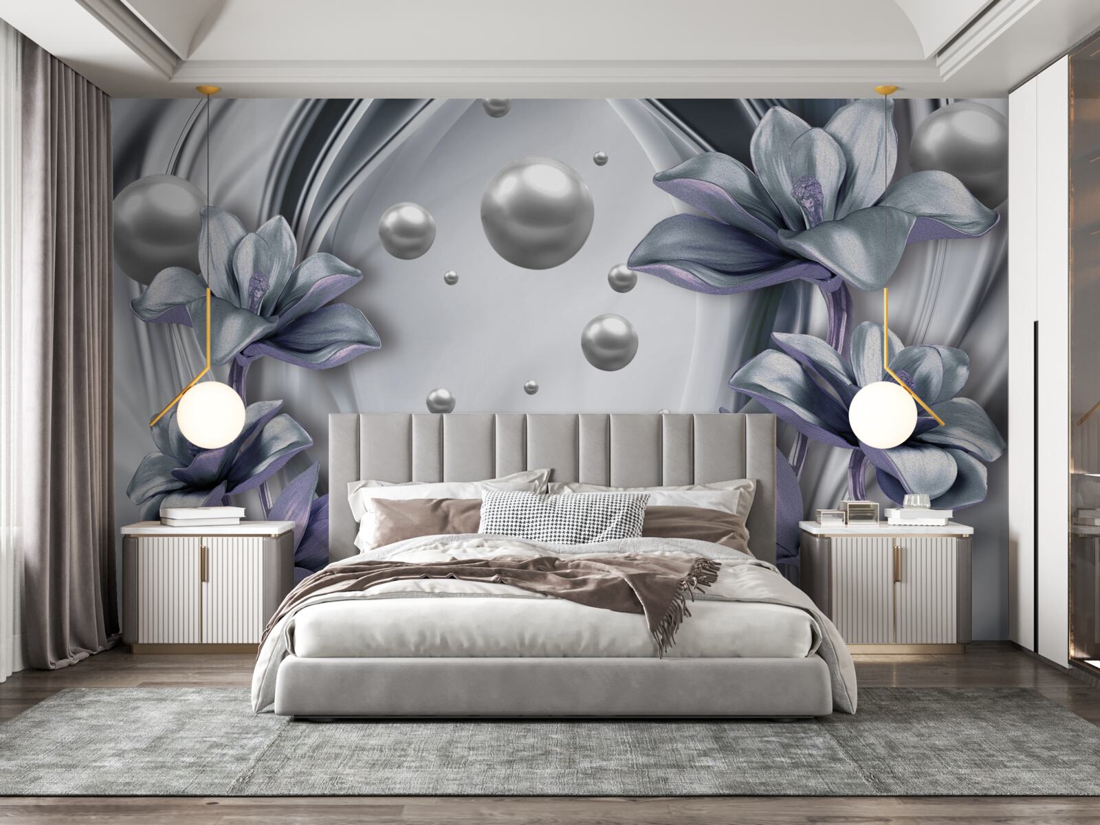 Фотошпалери відображення перлин і квітів у воді