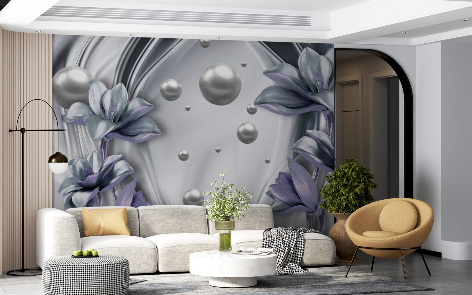 Фотошпалери відображення перлин і квітів у воді