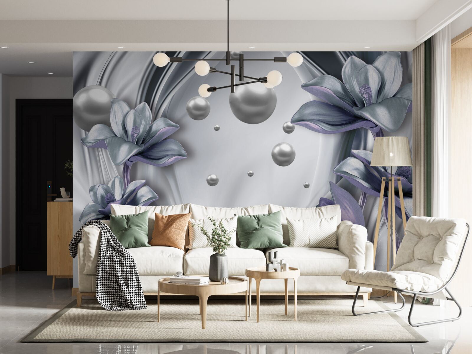 Фотошпалери відображення перлин і квітів у воді