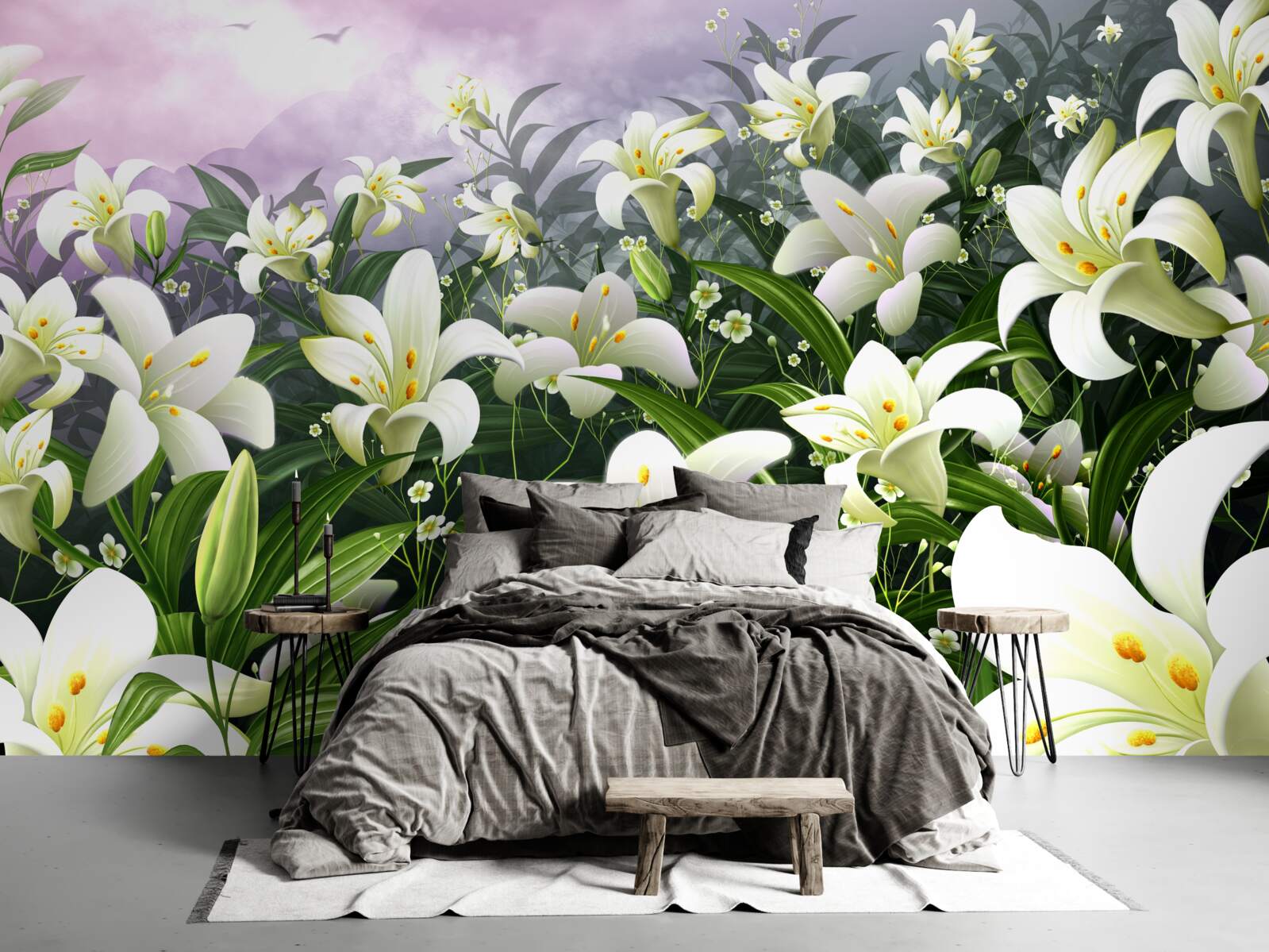 Фотошпалери білосніжний килим лілій