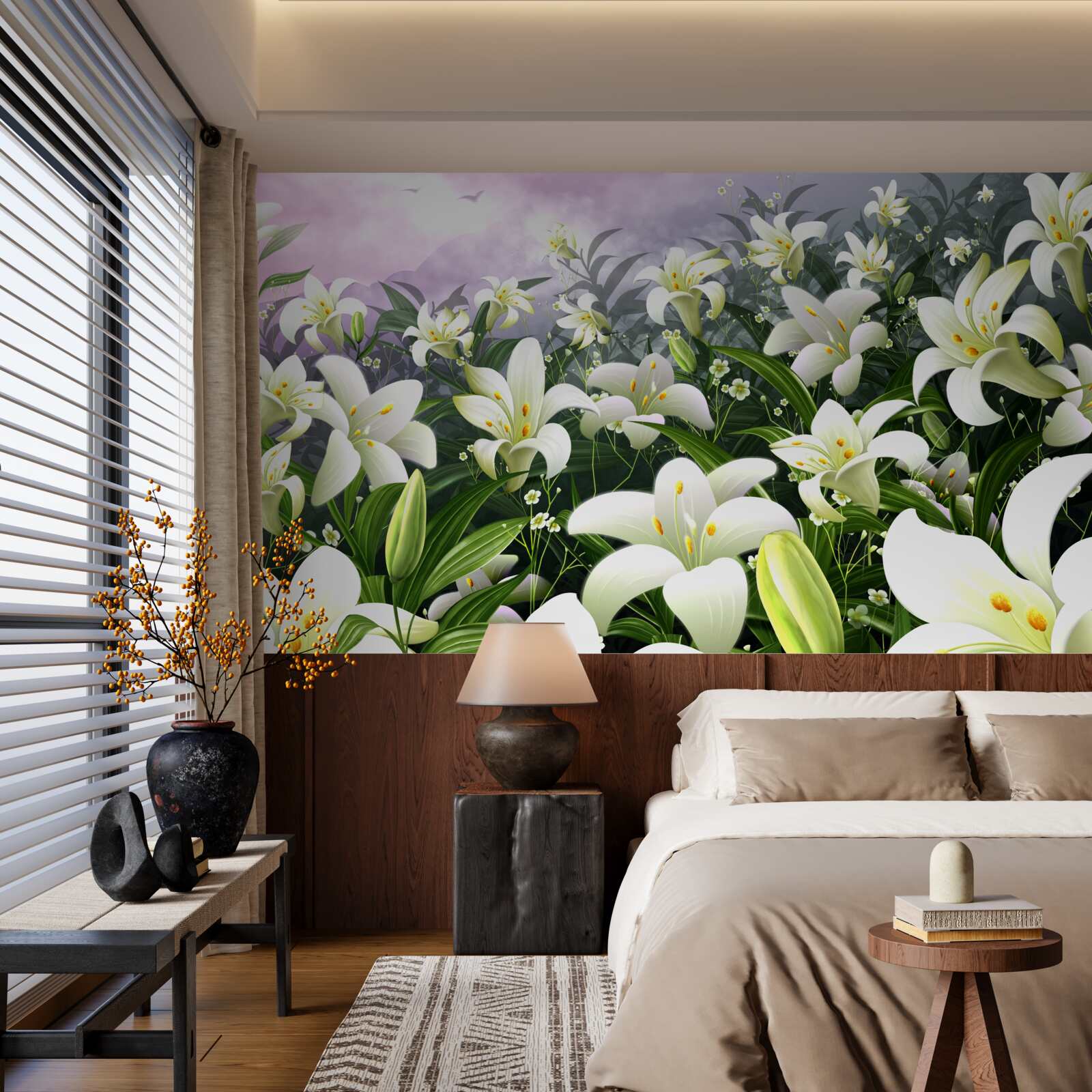 Фотошпалери білосніжний килим лілій