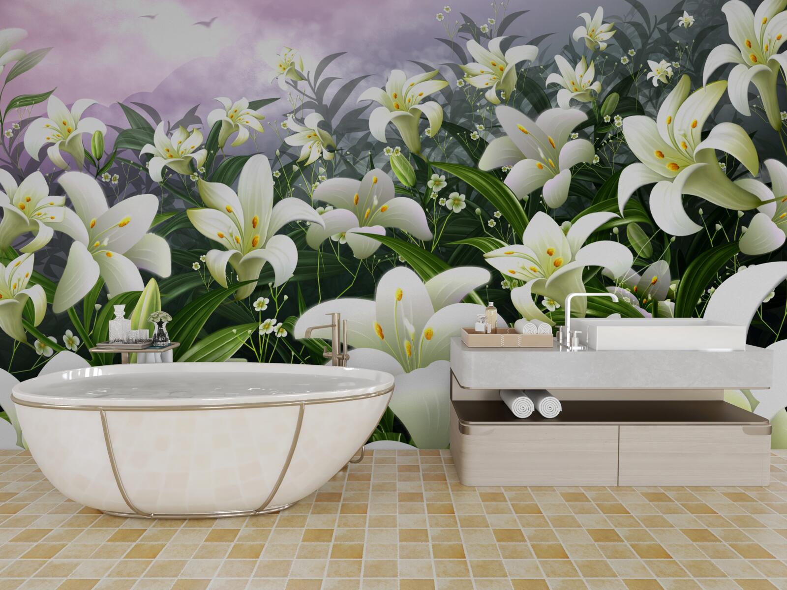 Фотошпалери білосніжний килим лілій