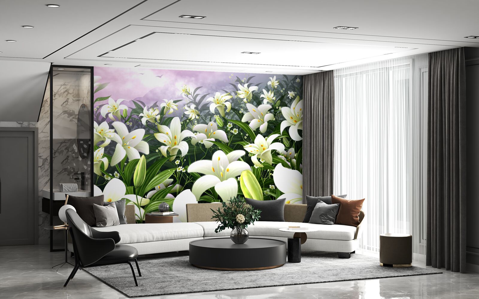 Фотошпалери білосніжний килим лілій