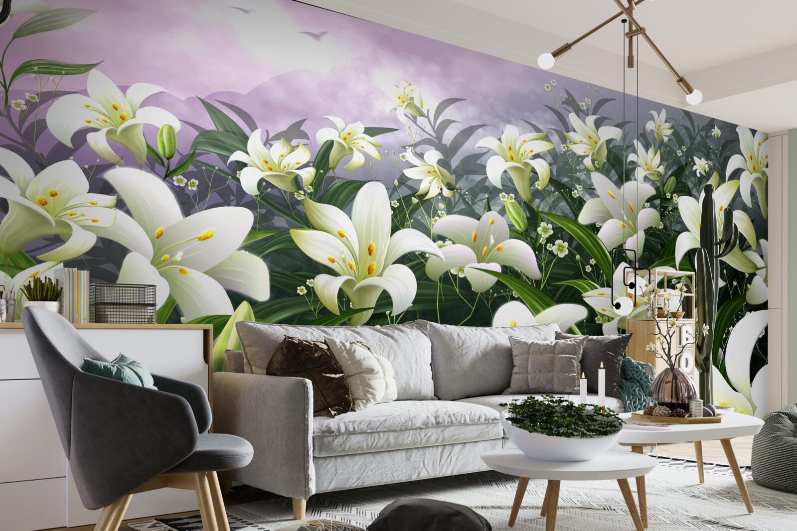 Фотошпалери білосніжний килим лілій