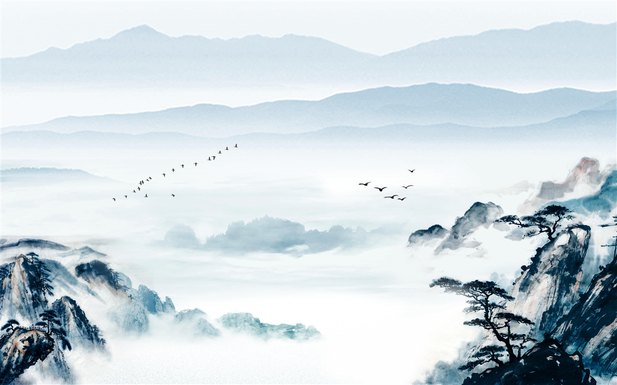 Фотошпалери гірські вершини, оповиті туманом