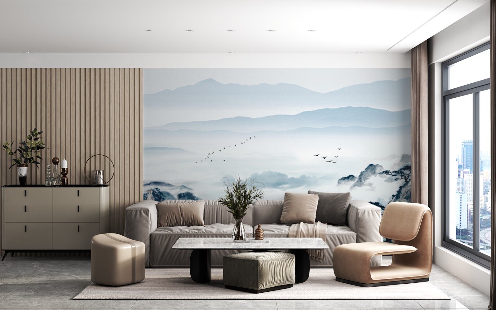 Фотошпалери гірські вершини, оповиті туманом