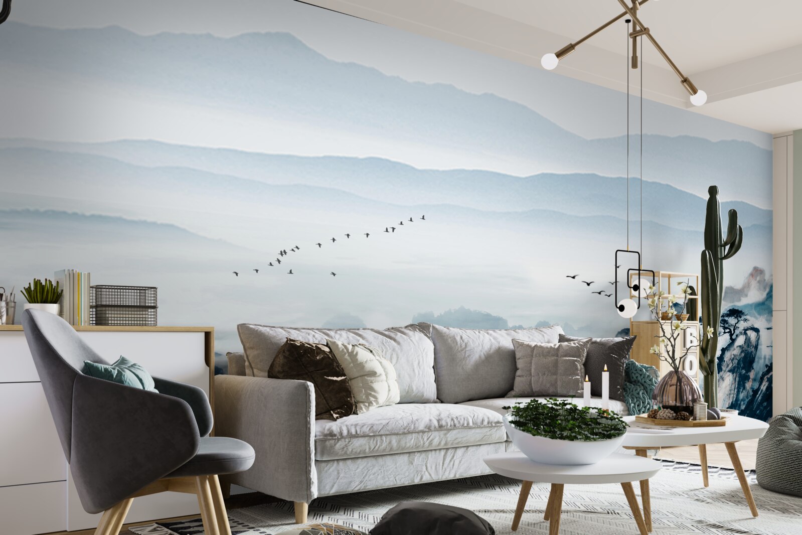 Фотошпалери гірські вершини, оповиті туманом