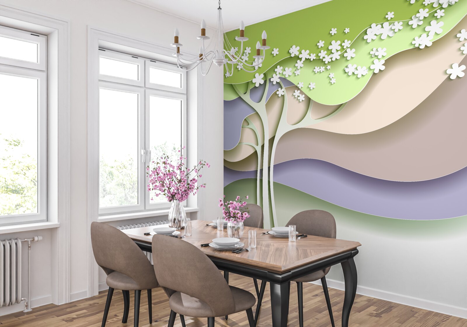 Фотошпалери абстракція квітучого дерева з листям